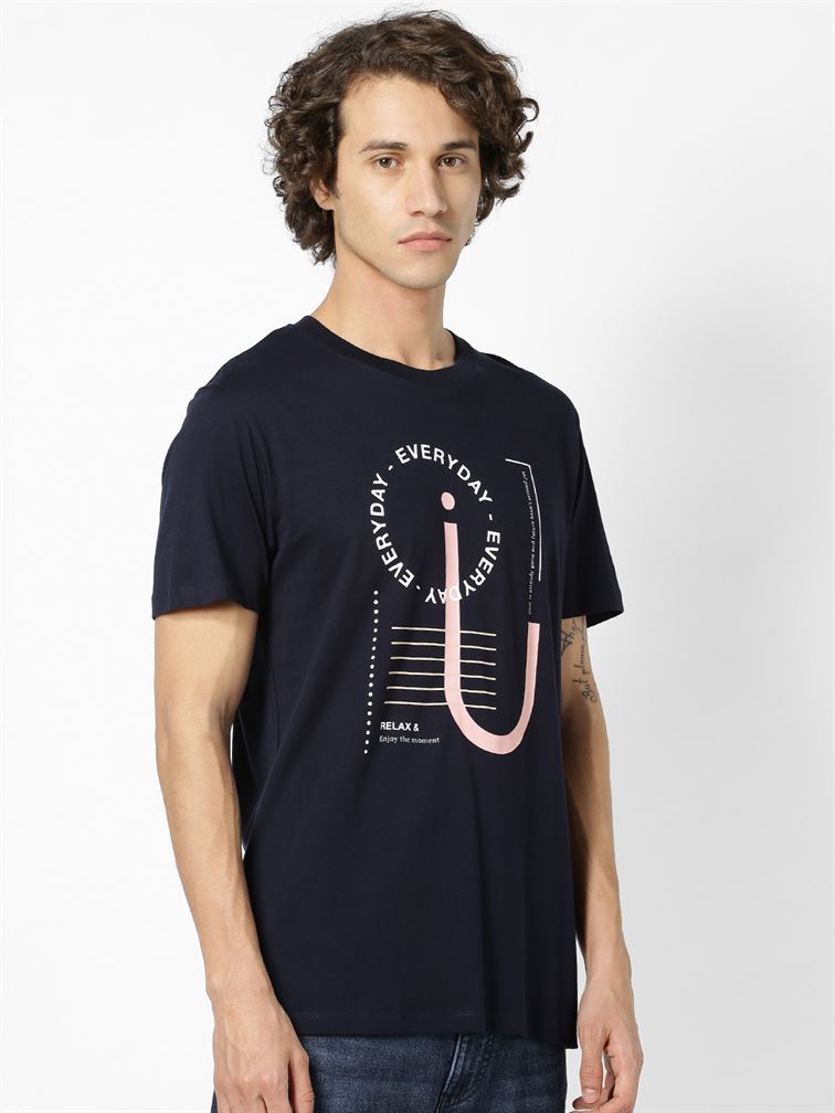 Celio Men Casual Wear Navy T-shirt